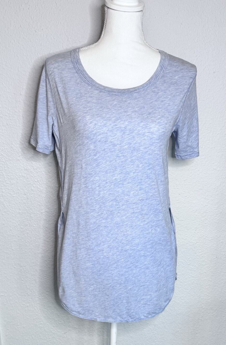 Lululemon Women’s SZ S Shirt Baby Blue Short Sleeve Side Slits T Shirt Top Long